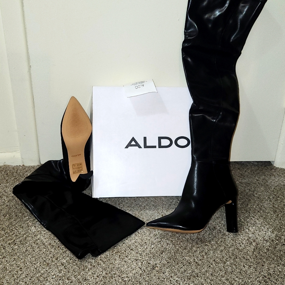 ALDO over the knee black leather boots size 8.